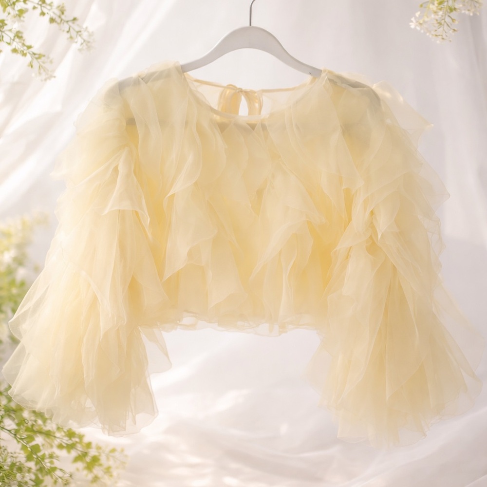 Commense Cream Layered Ruffle Blouse